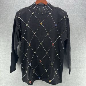 OHI - Vintage Women's Black w/ Gold Embellished Holiday Sweater Medium  A17b